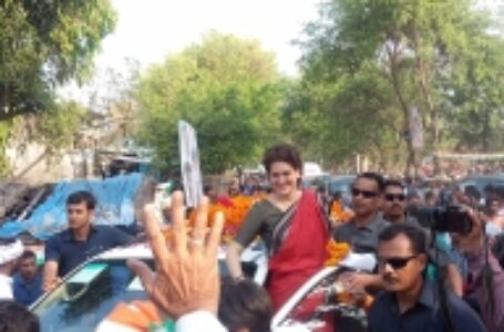 Priyanka Gandhi during Congress election campaign in Ayodhya on Saturday