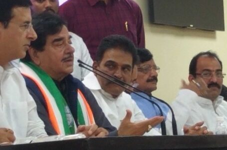 Veteran actor and rebel BJP leader Shatrughan Sinha addressing a press conference after formally joining the Congress at AICC headquarter in New Delhi on Saturday