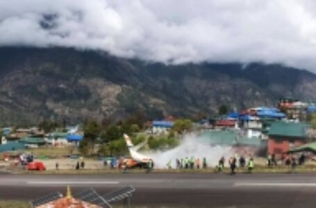 Scene of plane-chopper collision at an airport in Lukla town of Nepal on Sunday