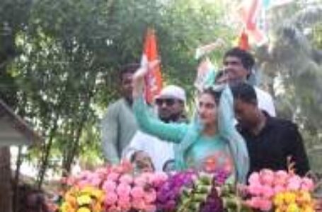 Tollywood star and Trinamool Congress candidate for West Bengal’s communally-sensitive Basirhat Lok Sabha seat  Nusrat Jahan campaigning in her constituency