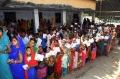 People standing in queues awaiting their turn to vote in Monday’s LS polling
