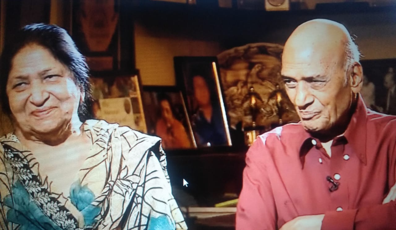 Khayyam and wife Jagjeet Kaur during an interview with Rajya Sabha TV (Courtesy: RSTV)