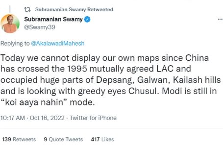 Modi betrays India’s interests; Chinese ‘official’ maps include Ladakh, Arunachal: Subramanian Swamy