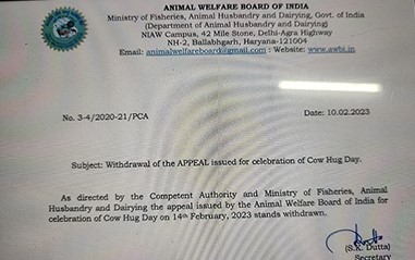 Government withdraws 'Cow Hug Day' appeal - India News Stream